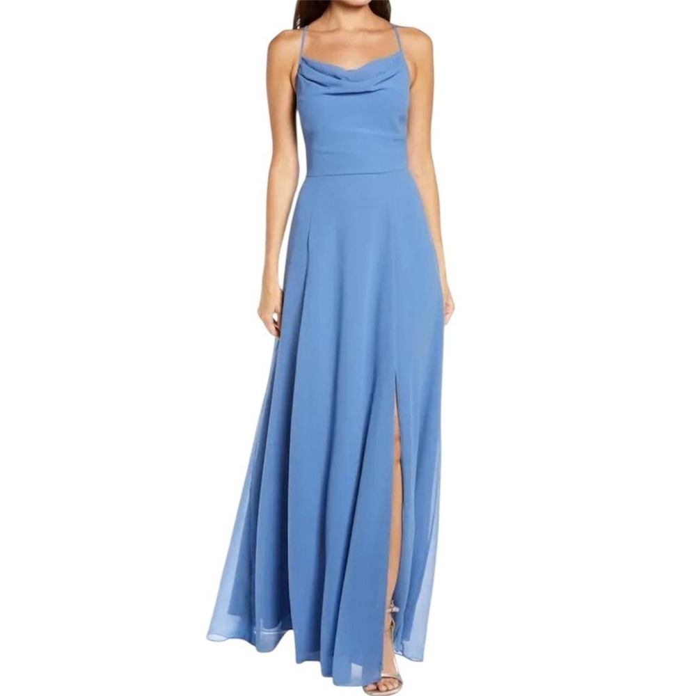 Wayf Wesley Cowl Neck Chiffon Dress Women's‎ Size Medium NWT $148 Blue Nordstrom